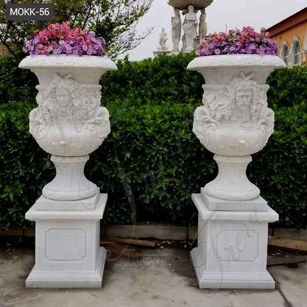 Hand Carved White Marble Planters with Figure for Garden Decor for Sale MOKK-56